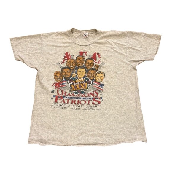 Vintage 1997 New England Patriots AFC Champions Caricature T-Shirt Men's XL - Picture 1 of 8